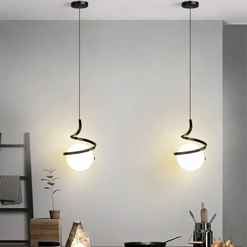 Minimalist Line Pendant Light, for bedside tables and dining settings, a slender line-drop silhouette, for living room, bedroom, black or gold shell
