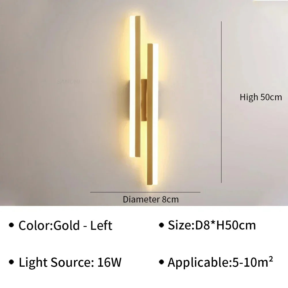 Velique Linear LED Wall Light – Black or Gold 50cm Decorative Bedside Sconce