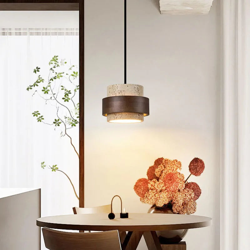 Organic Wood & Stone Pendant, for dining tables and bedside settings, for dining room, 1 to 4 light heads
