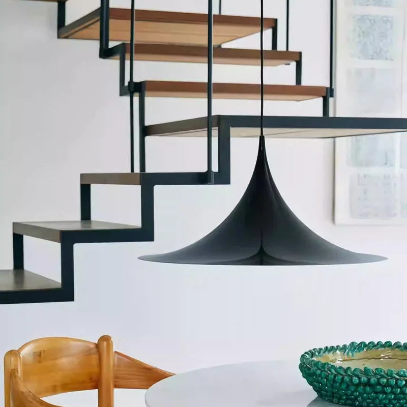 Sculptural Horn Pendant Light, for bar counters and kitchen islands, a medieval horn-inspired silhouette, for restaurant, horn-shaped UFO silhouette