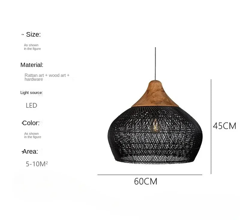 Product photo of the woven rattan pendant light.