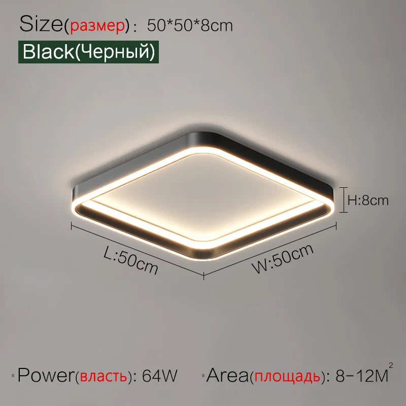 Modern LED Ring Ceiling Light – Dimmable Flush Mount with Remote Control in Black or White, Round, Square & Rectangular for Living Room, Bedroom & Dining Room