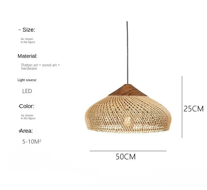 Product photo of the woven rattan pendant light.
