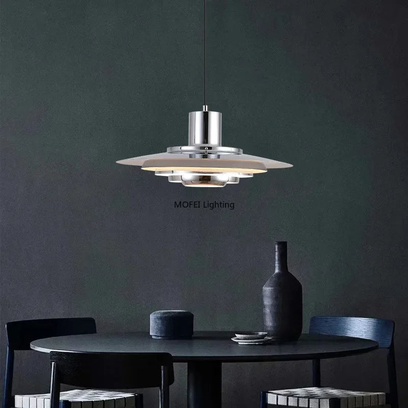 Velique Nordic Layered Metal Pendant Light – White or Silver E27 Dining & Kitchen Lamp