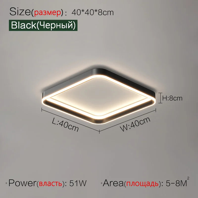 Modern LED Ring Ceiling Light – Dimmable Flush Mount with Remote Control in Black or White, Round, Square & Rectangular for Living Room, Bedroom & Dining Room