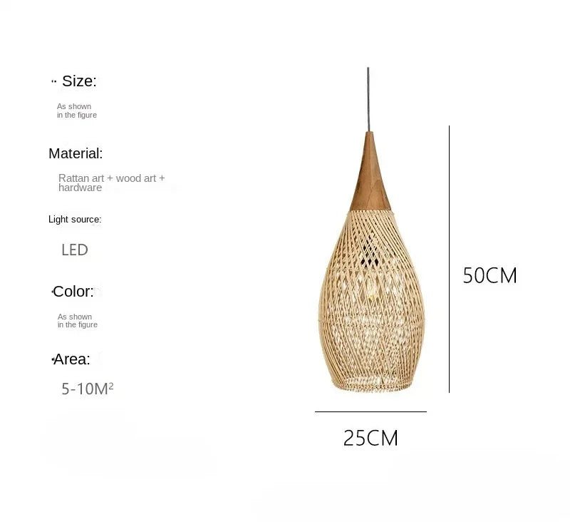 Product photo of the woven rattan pendant light.