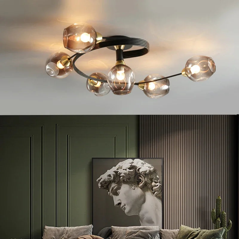 Show-stopping Molecular Glass Chandelier, for open-plan living and dining rooms, for living room, 4-head or 6-head arrangement