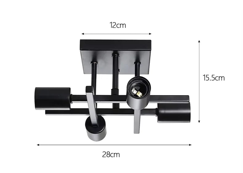 Understated Nordic 4-Light Ceiling Light, for living rooms, bedrooms and studies, for living room, matte black or black-and-gold frame