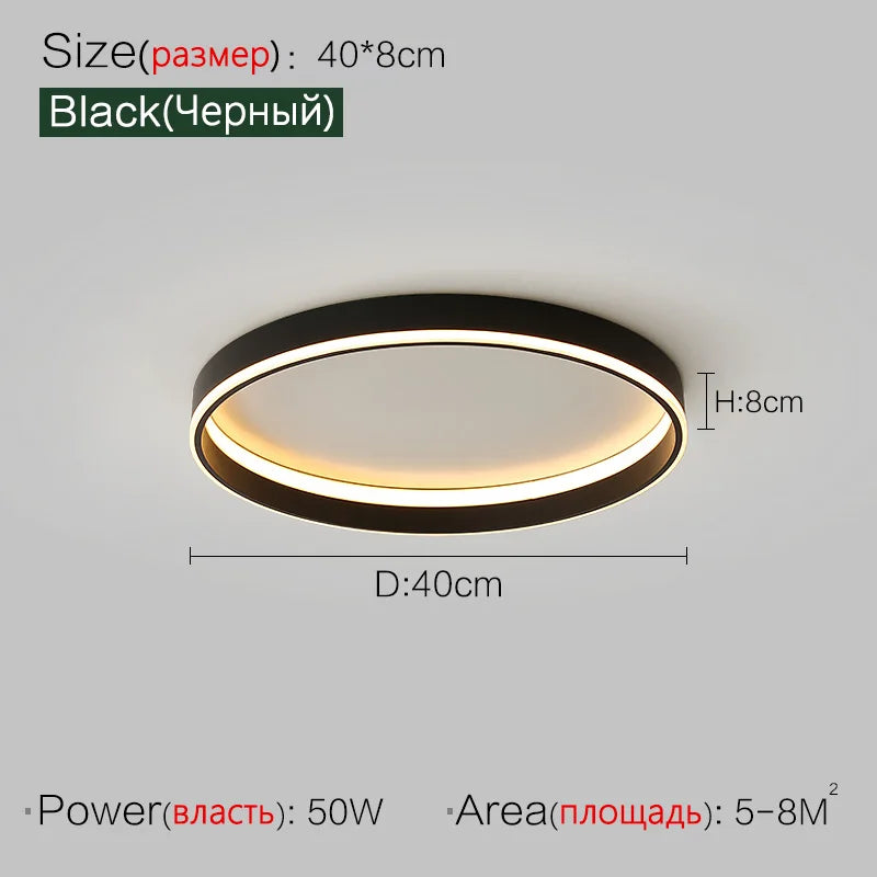 Modern LED Ring Ceiling Light – Dimmable Flush Mount with Remote Control in Black or White, Round, Square & Rectangular for Living Room, Bedroom & Dining Room