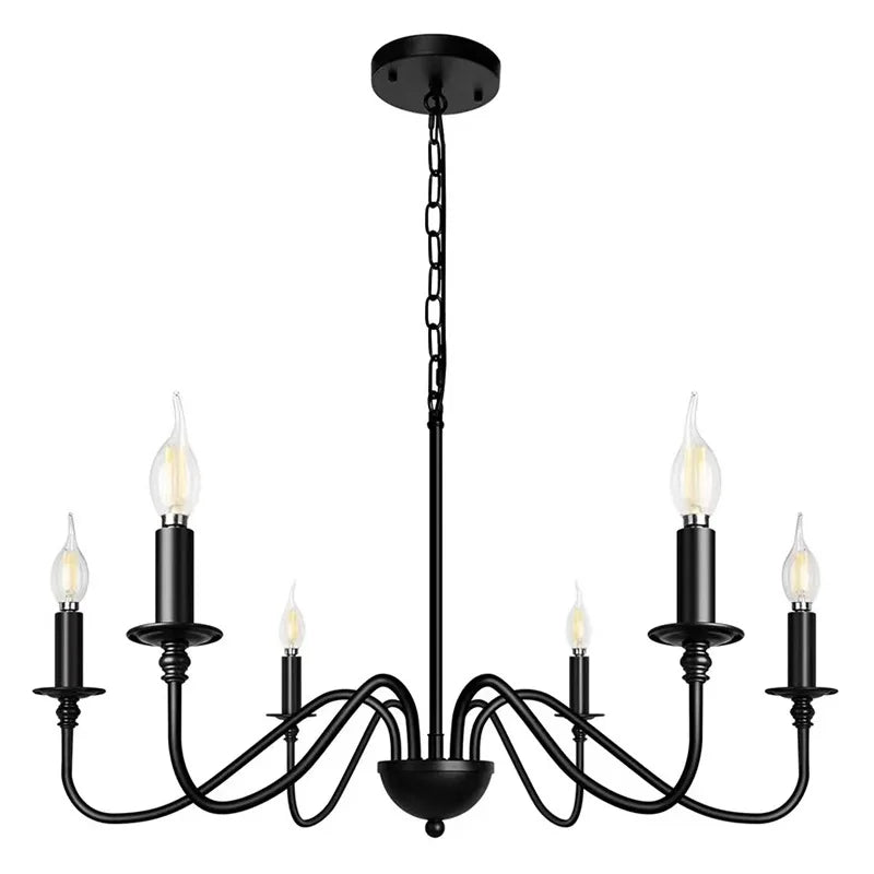 Candle Chandelier with Sweeping Curved Arms in Black or Gold