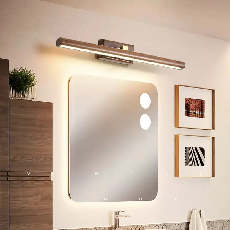 Adjustable Rotatable Wood Vanity Sconce, for dressing tables, mirrors and gallery walls, for bedroom, rotatable wood-tone head