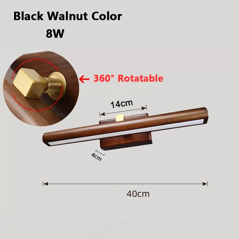 Adjustable Rotatable Wood Vanity Sconce, for dressing tables, mirrors and gallery walls, for bedroom, rotatable wood-tone head