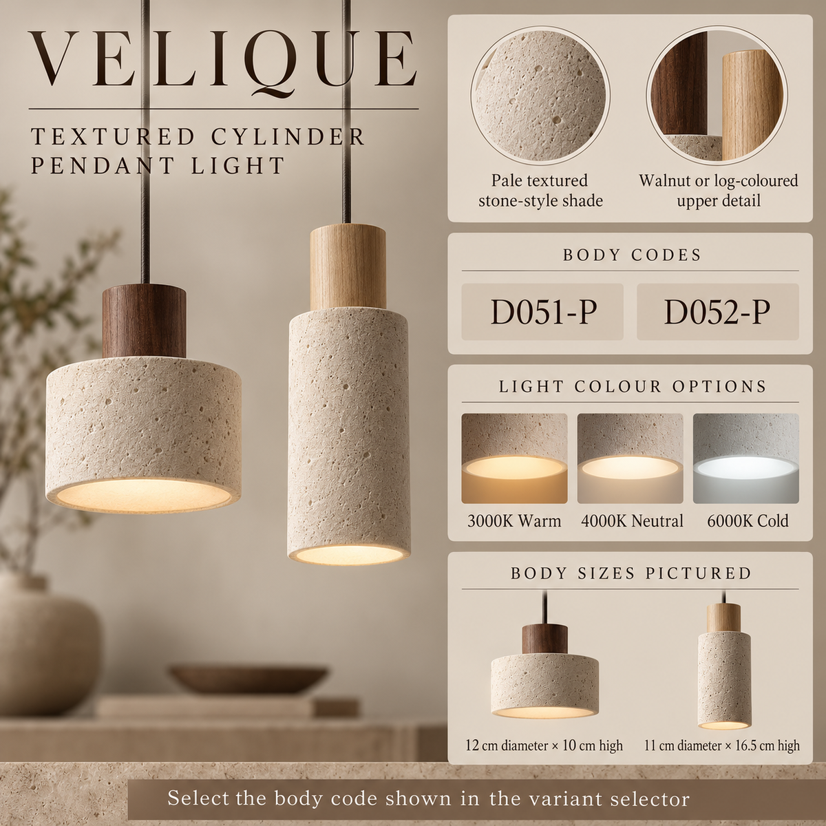 Textured Cylinder Pendant Light – Wabi-Sabi Stone-Style Bedside & Dining Lamp