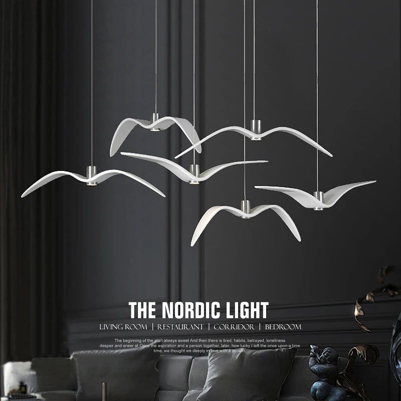 Nordic Seagull LED Pendant Light – Modern Bird Chandelier for Kitchen Island, Dining Room, Living Room, Bar & Café