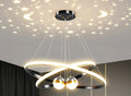 Modern LED Ring Chandelier with Moon & Star Design – Black or Gold Ceiling Light for Living Room, Dining Room, Bedroom & Entryway