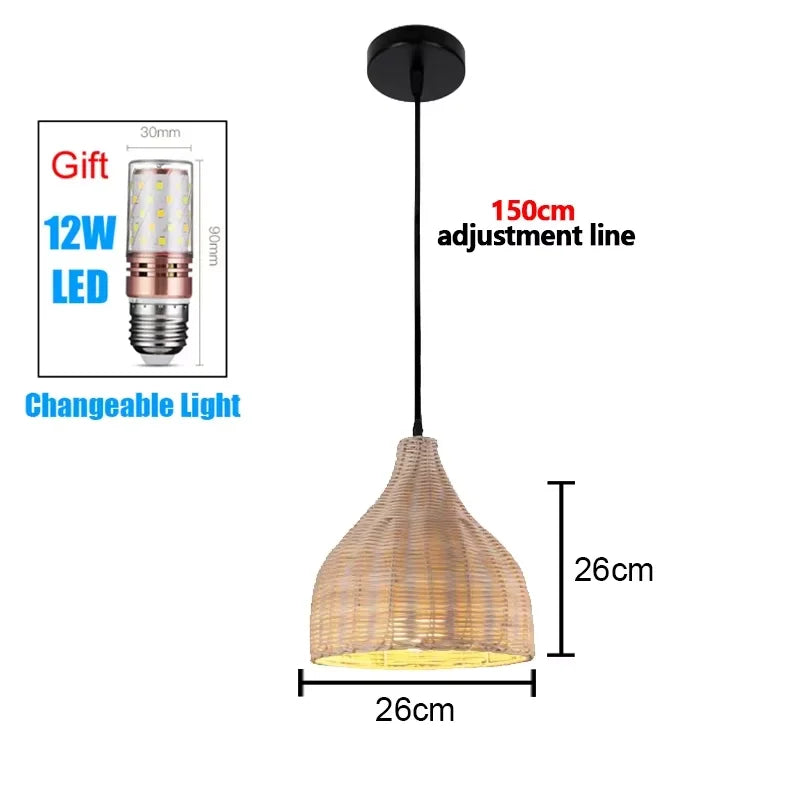 Bamboo Hand Weaving Pendant Lights 38Cm Hanging LED Ceiling Lamp Chandelier Fixture Rattan Hand Craft Woven Home Bedroom Decor