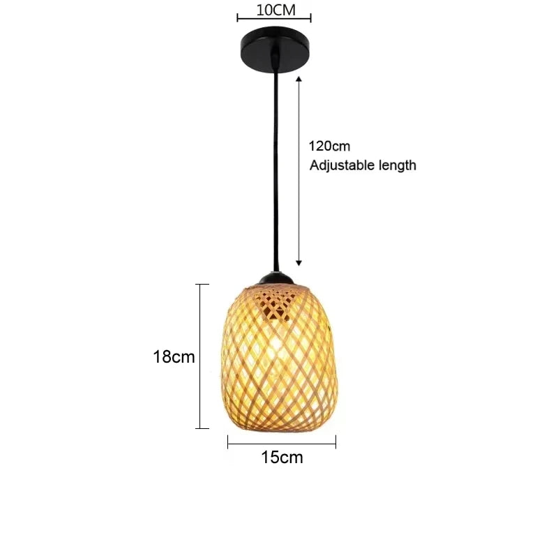 Bamboo Hand Weaving Pendant Lights 38Cm Hanging LED Ceiling Lamp Chandelier Fixture Rattan Hand Craft Woven Home Bedroom Decor