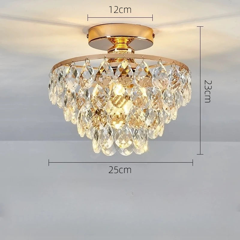 Modern French Crystal Ceiling Light | Luxury Gold & Black Small Chandelier | Crystal Ceiling Lamp for Hallway, Bedroom, Living Room, Dining Room & Entryway