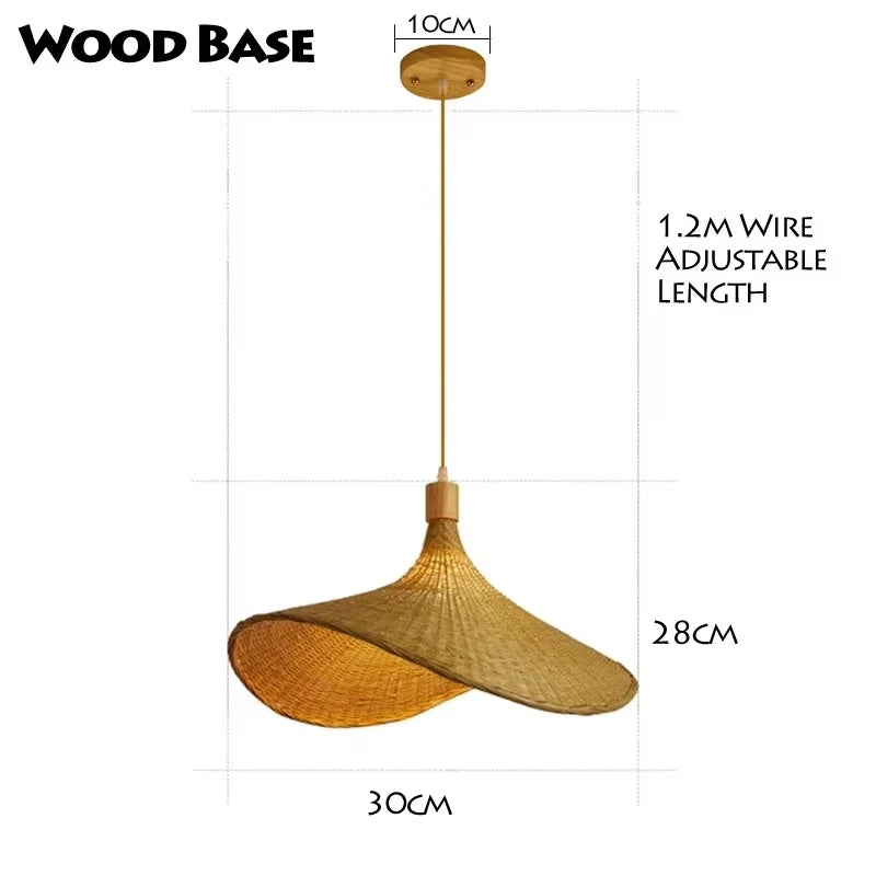 Bamboo Hand Weaving Pendant Lights 38Cm Hanging LED Ceiling Lamp Chandelier Fixture Rattan Hand Craft Woven Home Bedroom Decor