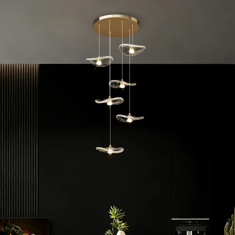 Modern Glass Staircase Pendant Light – Nordic LED Hanging Chandelier for High Ceilings, Stairwells, Entryways, Duplex Homes & Loft Interiors