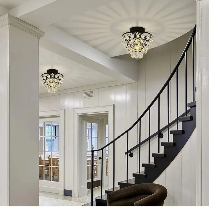 Modern French Crystal Ceiling Light | Luxury Gold & Black Small Chandelier | Crystal Ceiling Lamp for Hallway, Bedroom, Living Room, Dining Room & Entryway