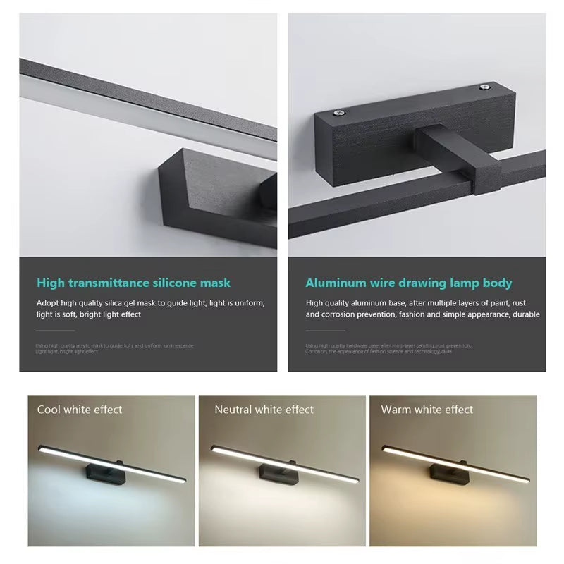 Modern LED Bathroom Mirror Light | Waterproof LED Vanity Wall Lamp | Makeup Mirror Light Fixture | Indoor Bathroom Lighting | Black & White