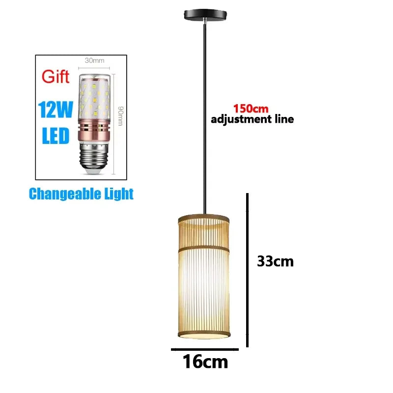 Bamboo Hand Weaving Pendant Lights 38Cm Hanging LED Ceiling Lamp Chandelier Fixture Rattan Hand Craft Woven Home Bedroom Decor
