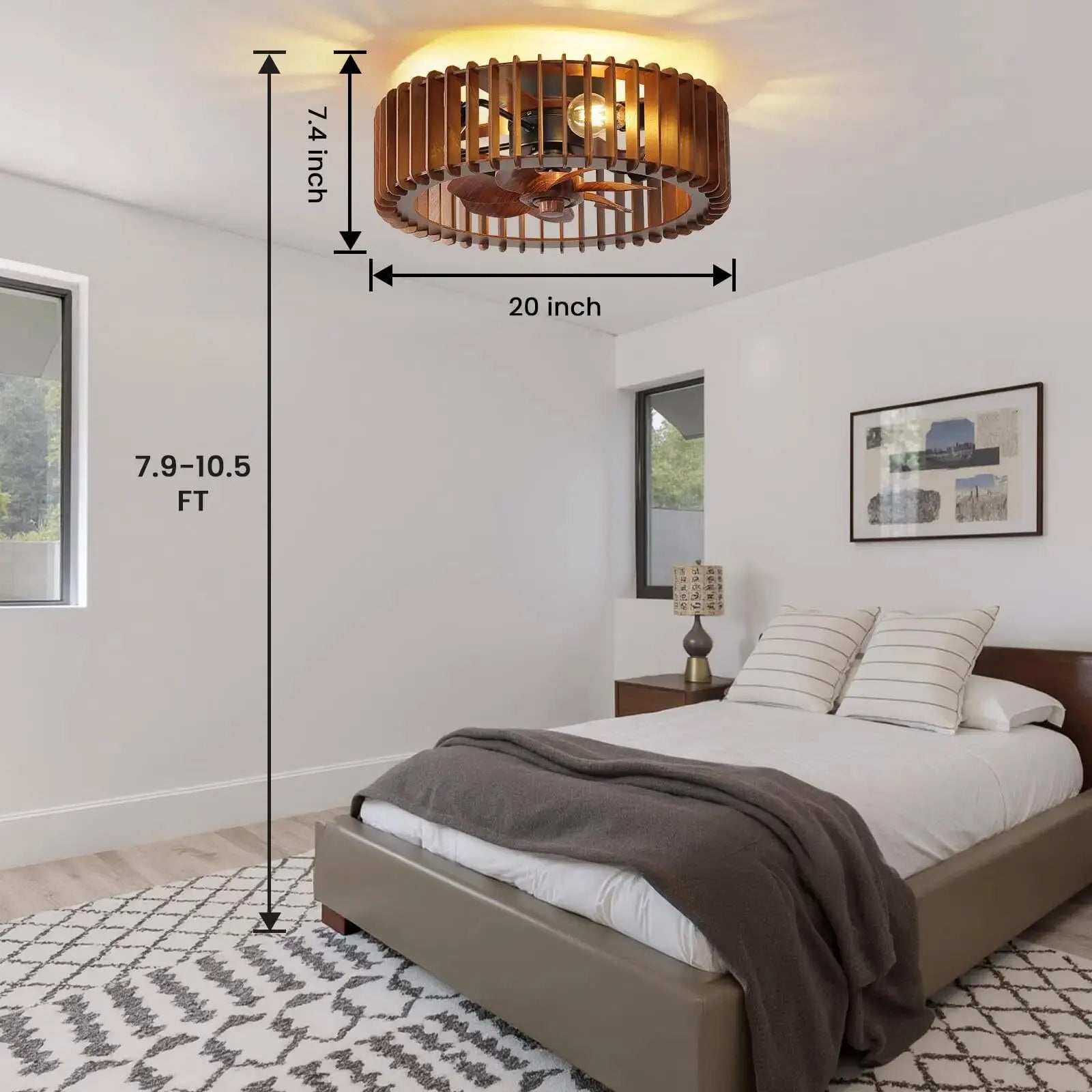 Scandinavian Wooden Ceiling Fan Light – Wabi-Sabi Pendant Ceiling Fan with Remote Control for Bedroom, Living Room & Dining Room