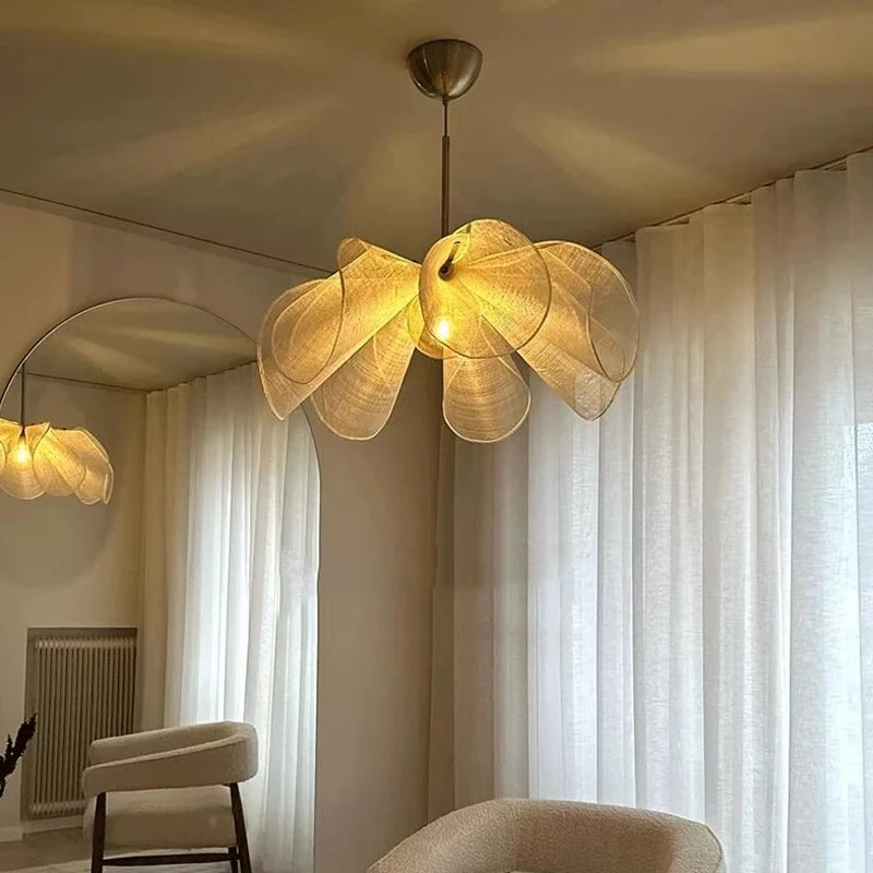 Wabi Sabi Fabric Flower LED Indoor Pendant Lighting,Hanging Lamp Hotel Restaurant Island Lamp Dining Living Room Decorations,E27