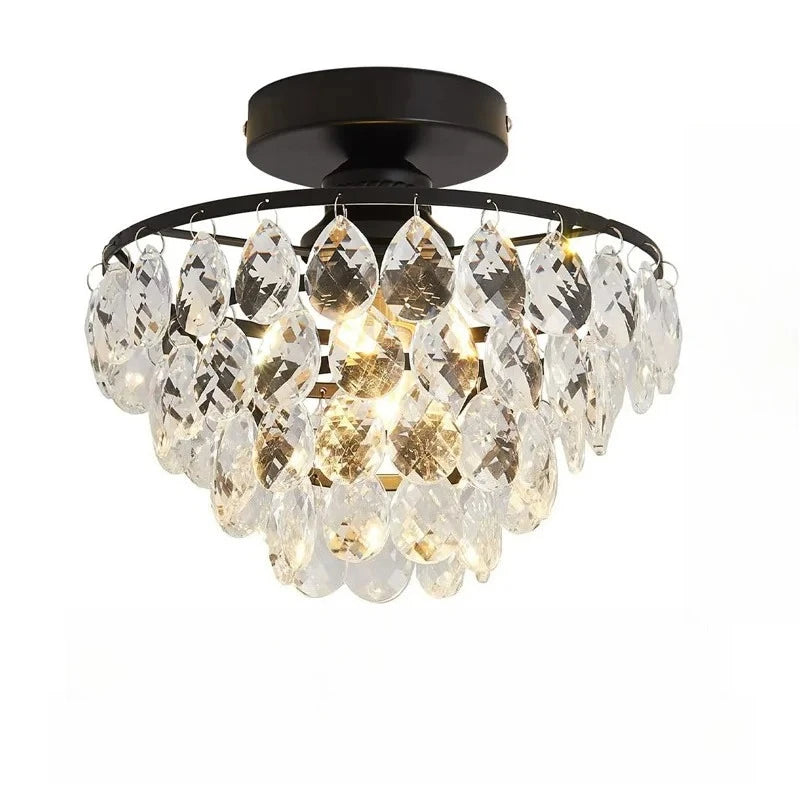 Modern French Crystal Ceiling Light | Luxury Gold & Black Small Chandelier | Crystal Ceiling Lamp for Hallway, Bedroom, Living Room, Dining Room & Entryway