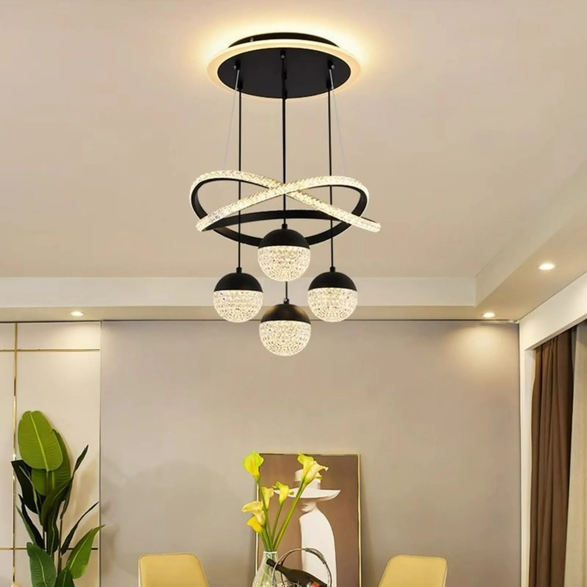 Modern Gold LED Pendant Light – Dimmable Hanging Ceiling Light with Remote Control for Dining Room, Living Room, Kitchen Island & Staircase