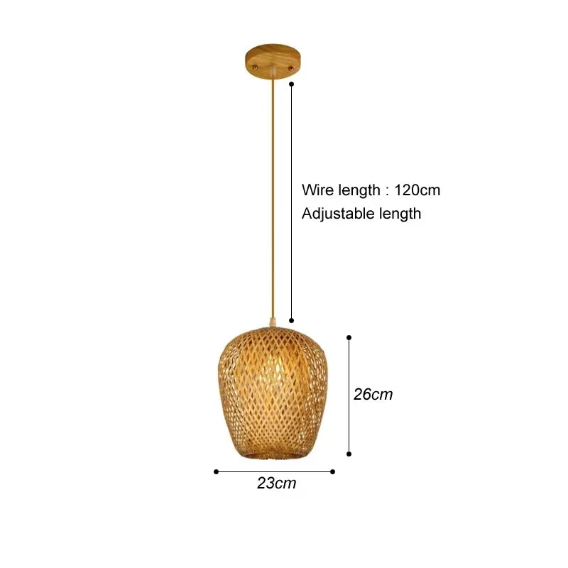 Bamboo Hand Weaving Pendant Lights 38Cm Hanging LED Ceiling Lamp Chandelier Fixture Rattan Hand Craft Woven Home Bedroom Decor
