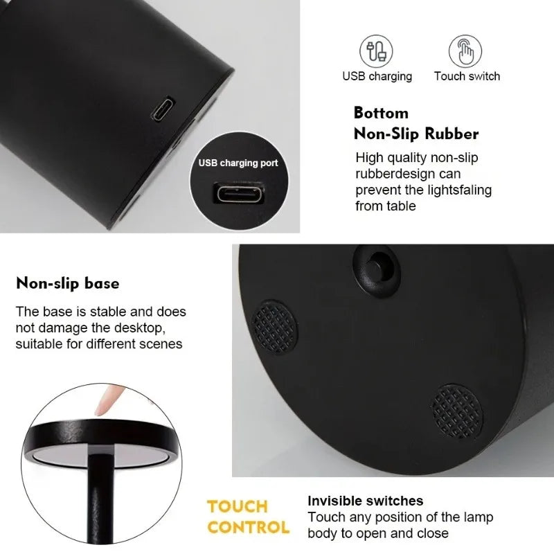 Rechargeable LED Table Lamp – Cordless Touch Sensor Restaurant Bar Table Lamp, Wireless Bedside Night Light, Dimmable Reading Desk Lamp, Hotel Décor Light, Wholesale
