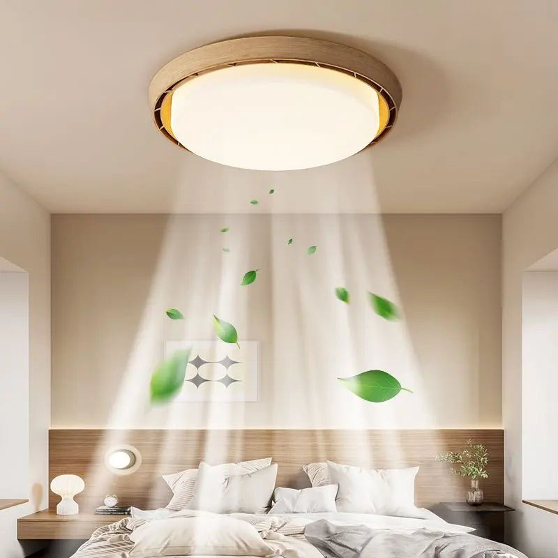 Modern Smart Bladeless Ceiling Fan with LED Light – Walnut Wood Effect Ceiling Fan Light with Remote Control for Bedroom, Living Room & Home