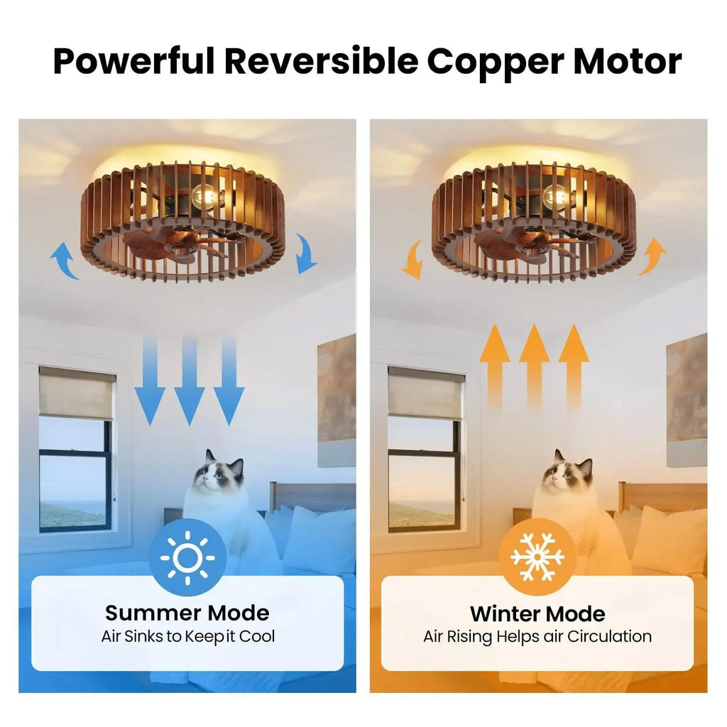 Scandinavian Wooden Ceiling Fan Light – Wabi-Sabi Pendant Ceiling Fan with Remote Control for Bedroom, Living Room & Dining Room