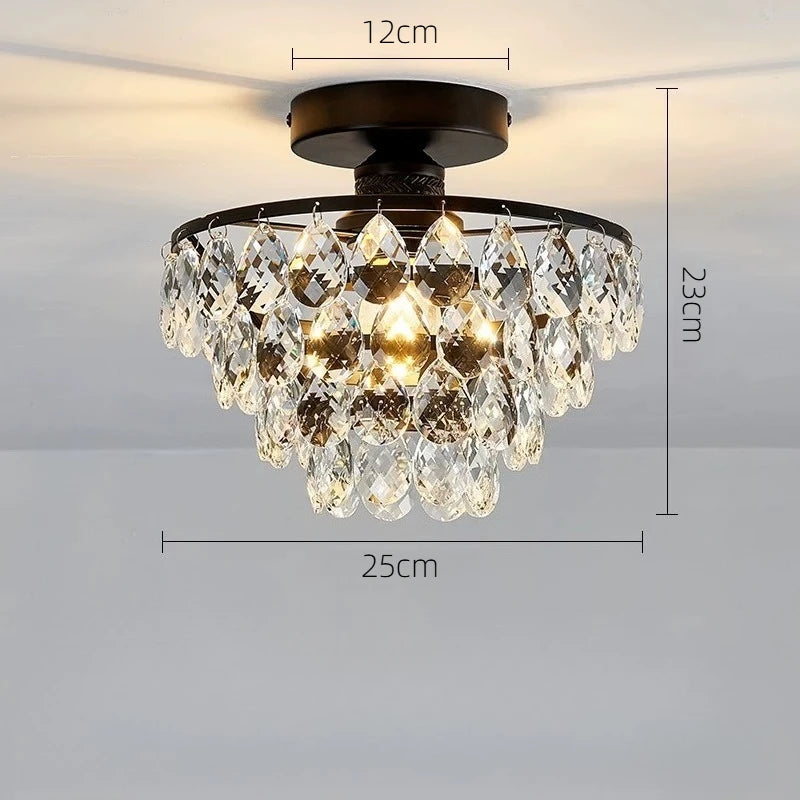 Modern French Crystal Ceiling Light | Luxury Gold & Black Small Chandelier | Crystal Ceiling Lamp for Hallway, Bedroom, Living Room, Dining Room & Entryway