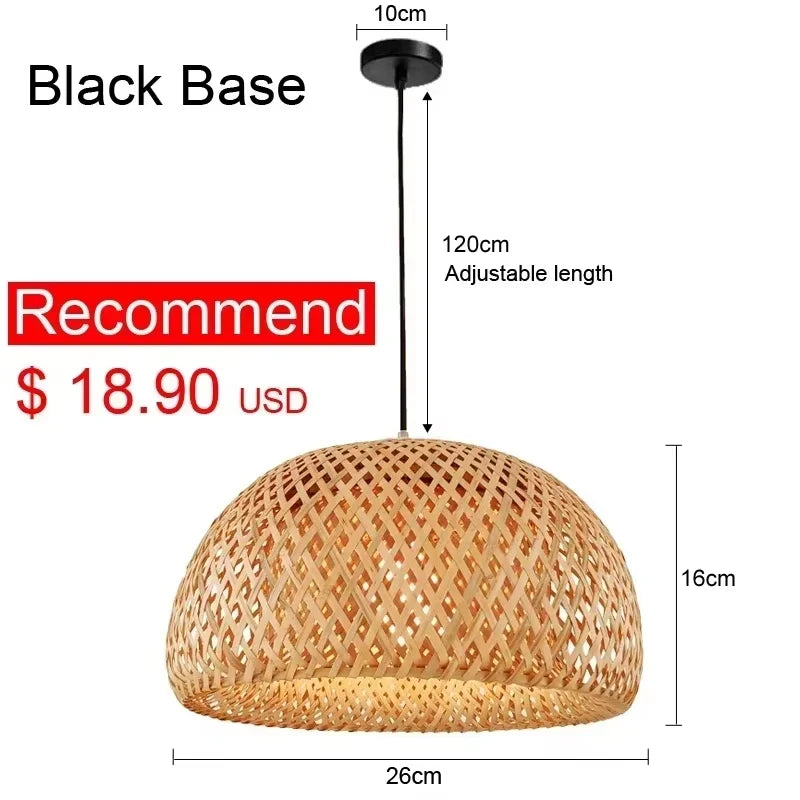 Bamboo Hand Weaving Pendant Lights 38Cm Hanging LED Ceiling Lamp Chandelier Fixture Rattan Hand Craft Woven Home Bedroom Decor