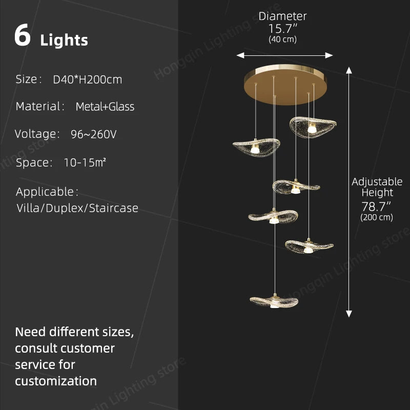 Modern Glass Staircase Pendant Light – Nordic LED Hanging Chandelier for High Ceilings, Stairwells, Entryways, Duplex Homes & Loft Interiors