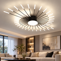 Black firework chandelier installed in a contemporary living room