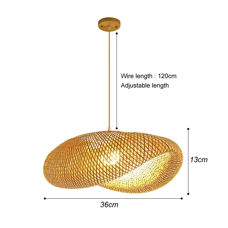 Bamboo Hand Weaving Pendant Lights 38Cm Hanging LED Ceiling Lamp Chandelier Fixture Rattan Hand Craft Woven Home Bedroom Decor
