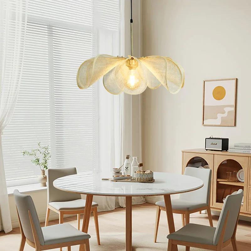 Wabi Sabi Fabric Flower LED Indoor Pendant Lighting,Hanging Lamp Hotel Restaurant Island Lamp Dining Living Room Decorations,E27