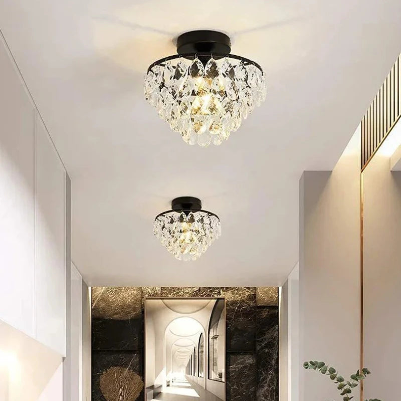 Modern French Crystal Ceiling Light | Luxury Gold & Black Small Chandelier | Crystal Ceiling Lamp for Hallway, Bedroom, Living Room, Dining Room & Entryway