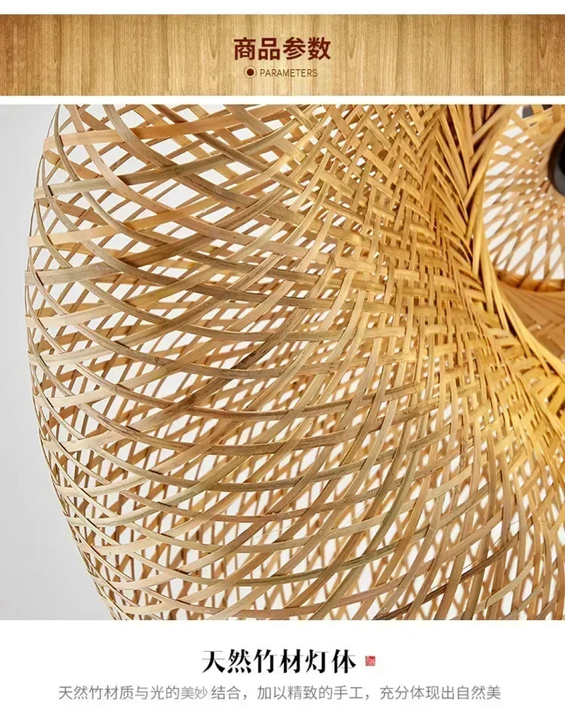 Bamboo Hand Weaving Pendant Lights 38Cm Hanging LED Ceiling Lamp Chandelier Fixture Rattan Hand Craft Woven Home Bedroom Decor