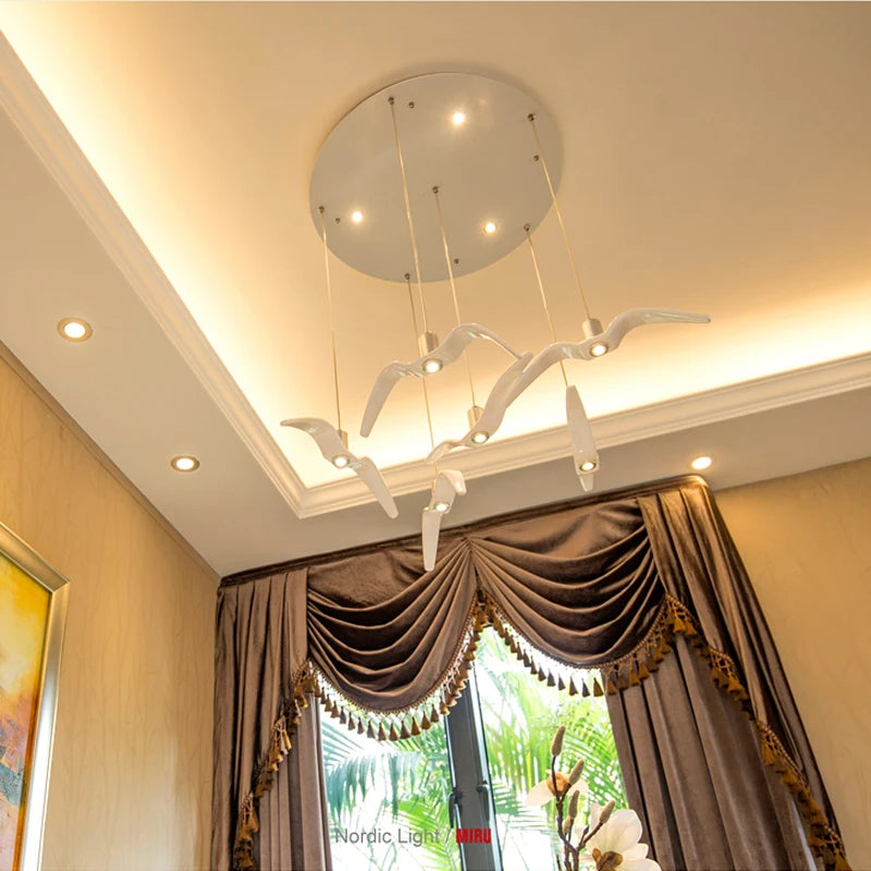 Nordic Seagull LED Pendant Light – Modern Bird Chandelier for Kitchen Island, Dining Room, Living Room, Bar & Café
