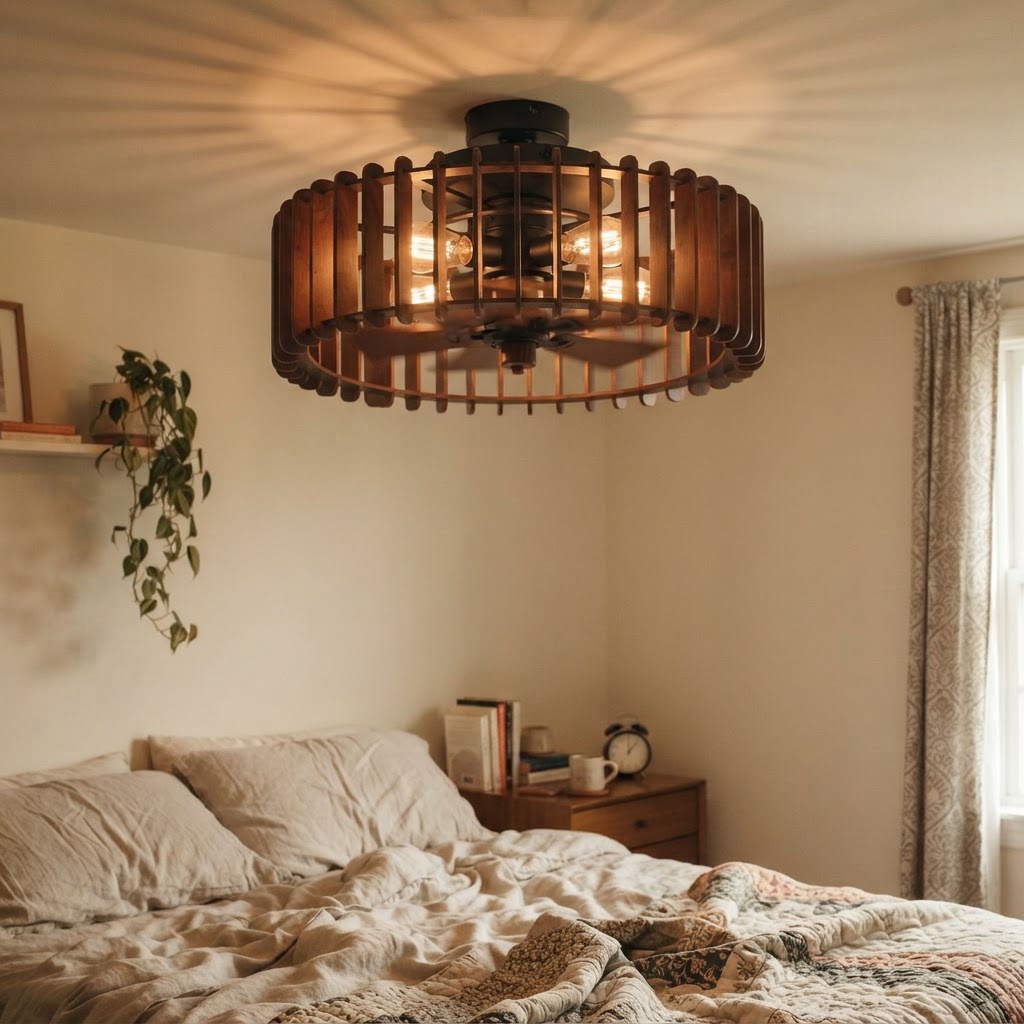 Scandinavian Wooden Ceiling Fan Light - lifestyle (nano banana 2 lite)
