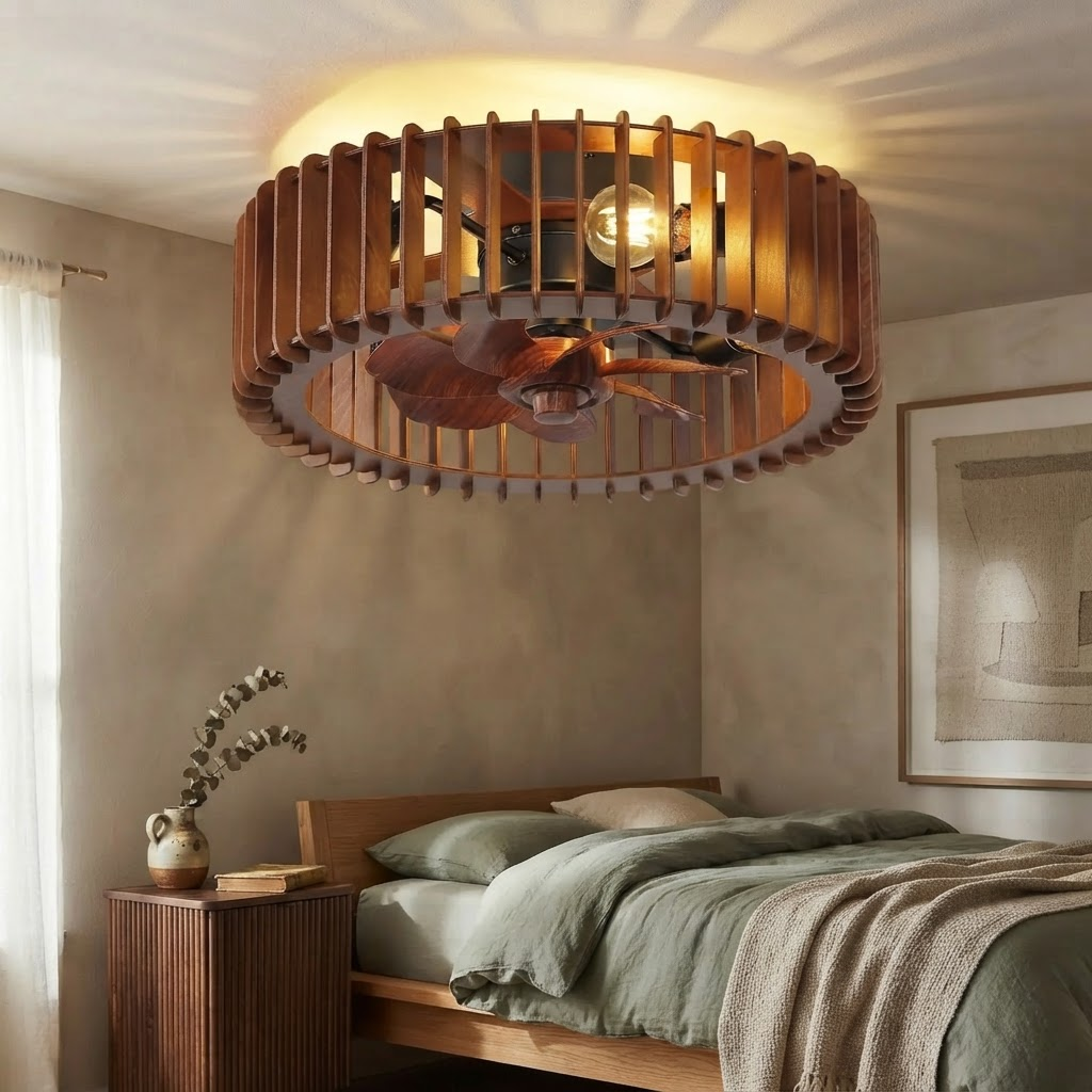 Scandinavian Wooden Ceiling Fan Light - Walnut, ceiling-mounted lifestyle