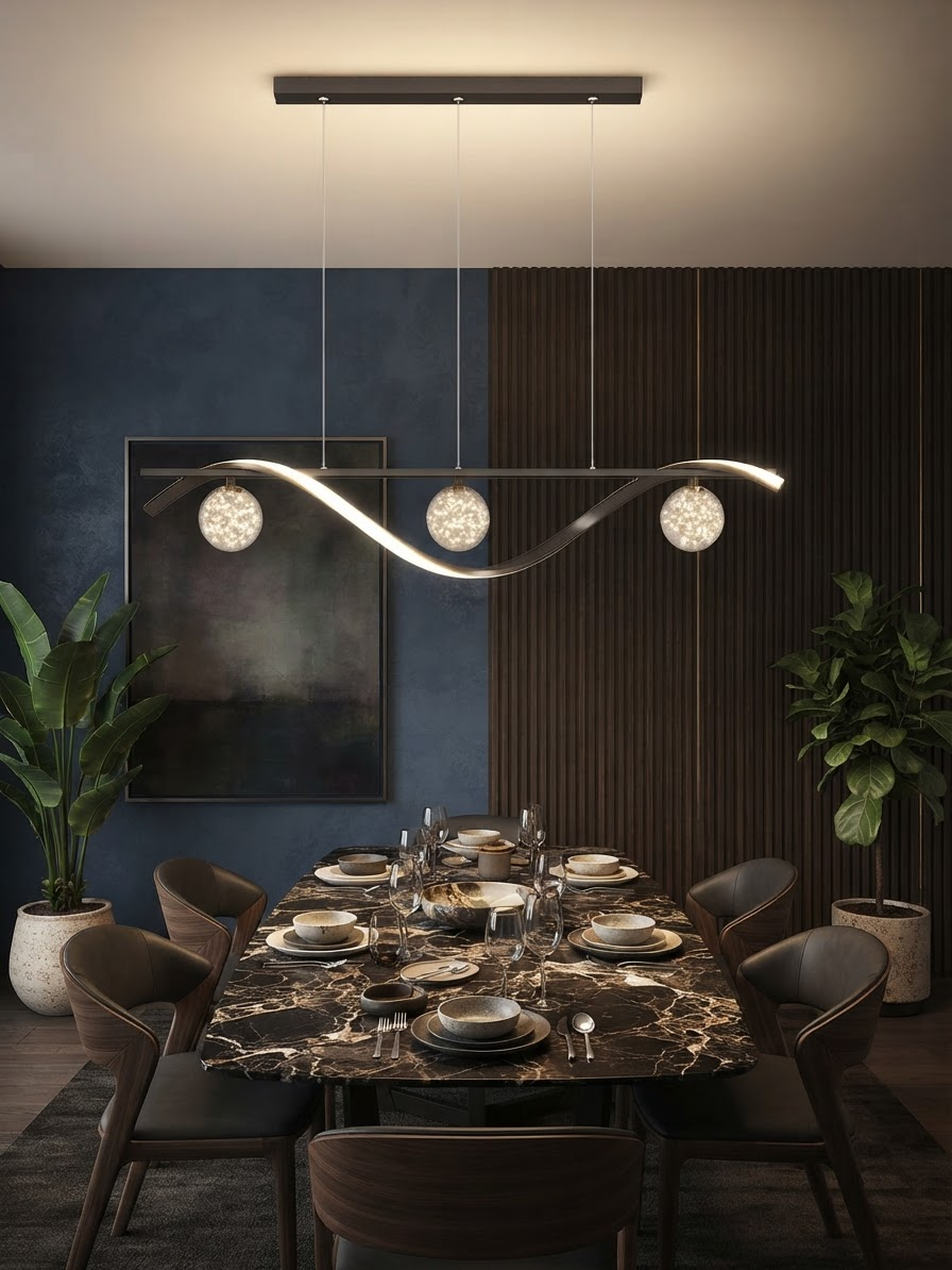 Modern Minimalist LED Pendant Lamp above a dining table