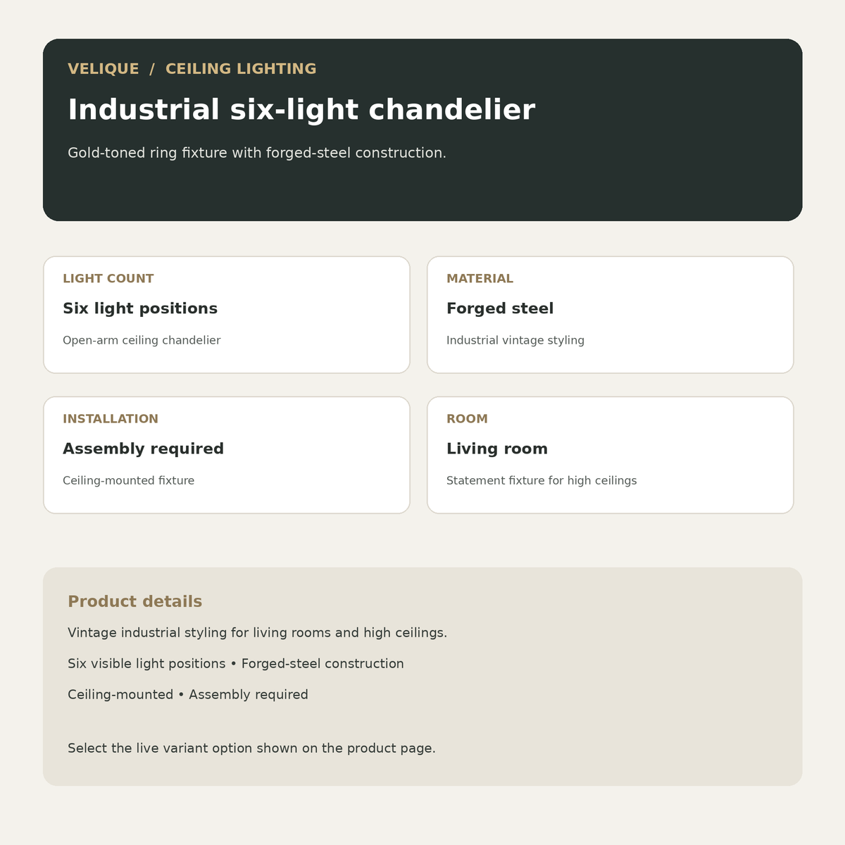 Features and installation for the six-light forged-steel chandelier