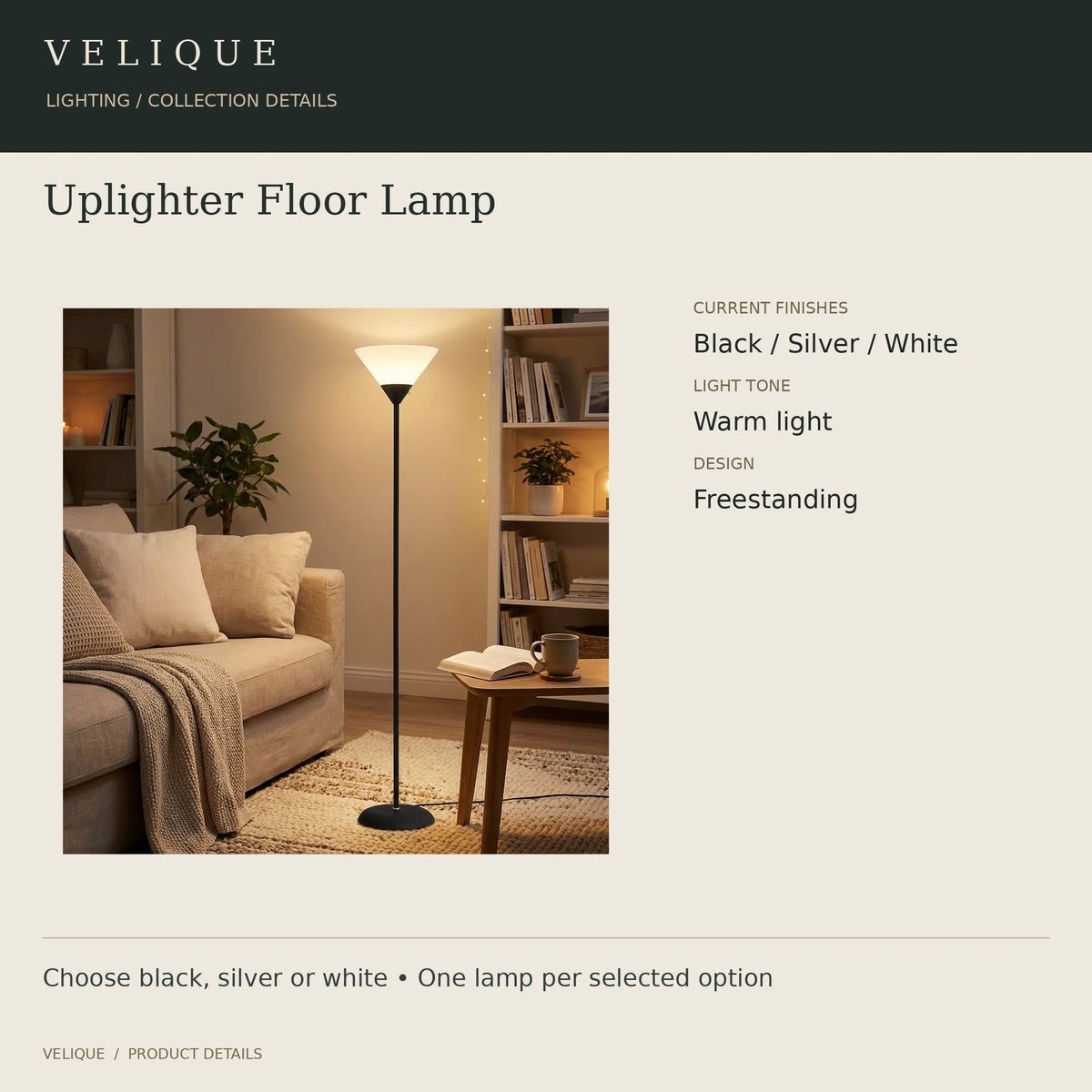 Uplighter Floor Lamp finish and option guide