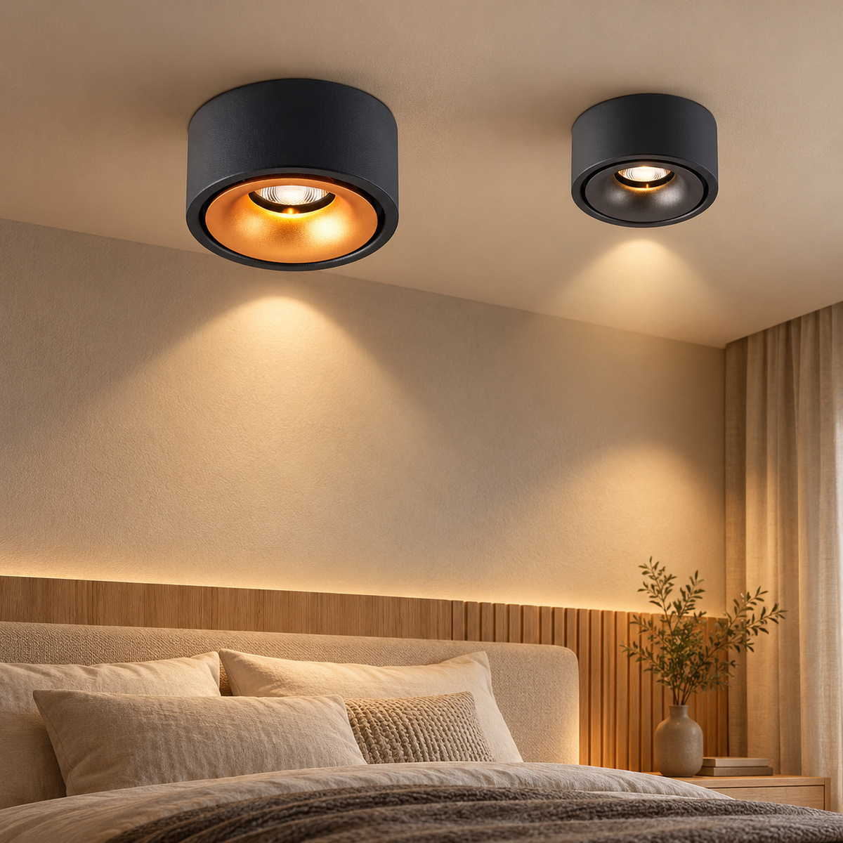 Dimmable Surface-Mounted LED Downlight – 7W or 10W Warm White Ceiling Spotlight shown in a refined contemporary interior